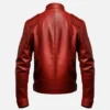 Back view of men’s red leather biker cafe racer jacket